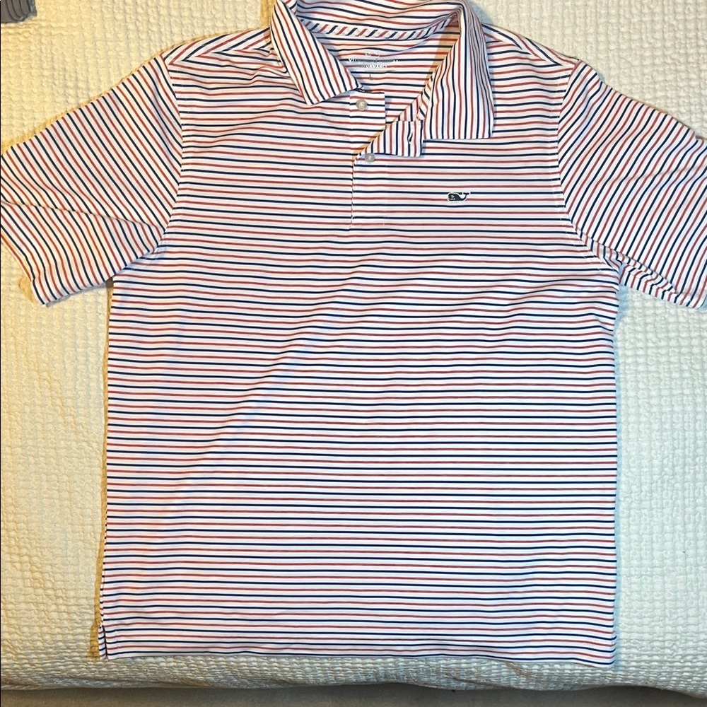 Vineyard Vines, Performance  Kids Striped Polo Shirt - Red and Blue